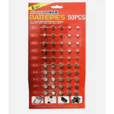 Набор батареек таблеток 50 штук на блистере T&E AG1 AG3 AG4 AG10 AG12 AG13