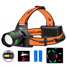 Налобный фонарь с флуоресцентной окраской BL-T203, светодиод TG+CO, zoom, 2 АКБ 18650