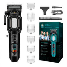 Аккумуляторная машинка для стрижки VGR V-600, 6 насадок, регулятор высоты, 7000 RPM, LED дисплей Черная