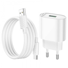 Зарядное устройство HOCO C109A Fighter QC3.0 18W с кабелем Type C Белый